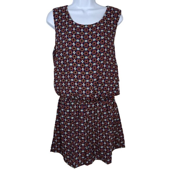 Three Eighty Two NEW Multicolor Geometric Romper Shorts Tank Sheer Lined Lrg - Picture 1 of 11